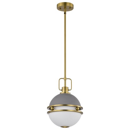 Nuvo Everton 1-Light Pendant 10 in. Matte Gray & Brass Etched Opal Glass 60/7875